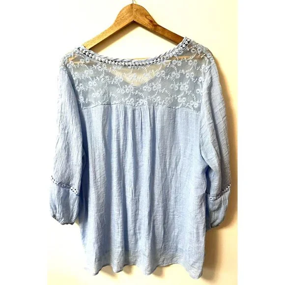 Zac and Rachel Brand Light Blue Bohemian Top Blouse 3X Great Condition - Picture 5 of 5